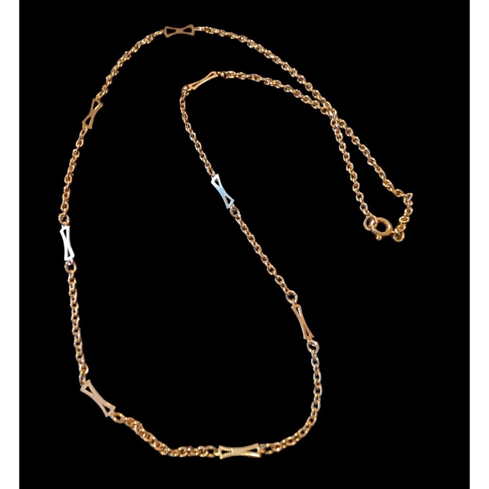 Vintage Gold Tone Necklace Station Chain Geometric Bar Link Minimalist Layering